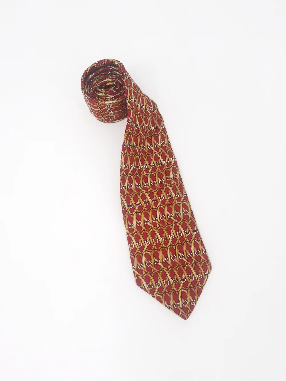 ✨Lancel Paris Vintage Red Silk Equestrian Strap Necktie - Hand Made in France✨